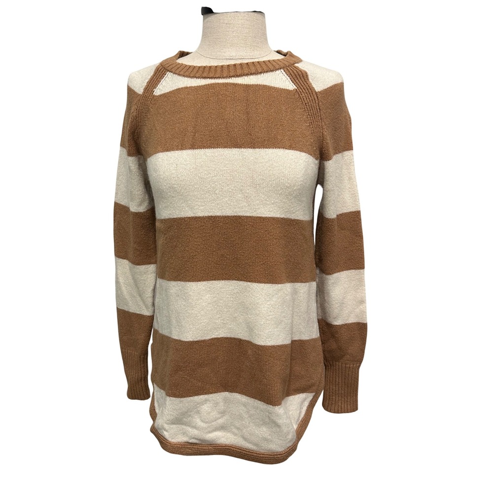 Anthropologie Striped Raglan Sleeve Knit Sweater Brown Cream XS